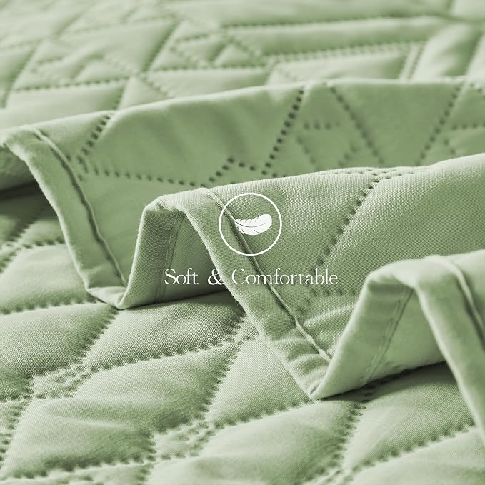 akkialla Twin Size Quilt Bedding Set, Sage Green Lightweight Microfiber Soft - Image 7