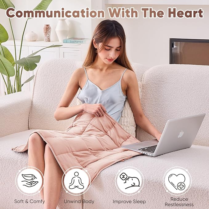 Pink Weighted Lap Blanket for Adults 5lbs, Cooling Heavy Throw Blanket - Image 4