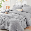 HYMOKEGE Light Grey California King Comforter Set Seersucker 7 Pieces, All by HYMOKEGE