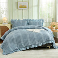 WONGS BEDDING Blue Comforter Set Queen, 3 Pieces Ruffle Farmhouse Shabby Chic by WONGSBEDDING