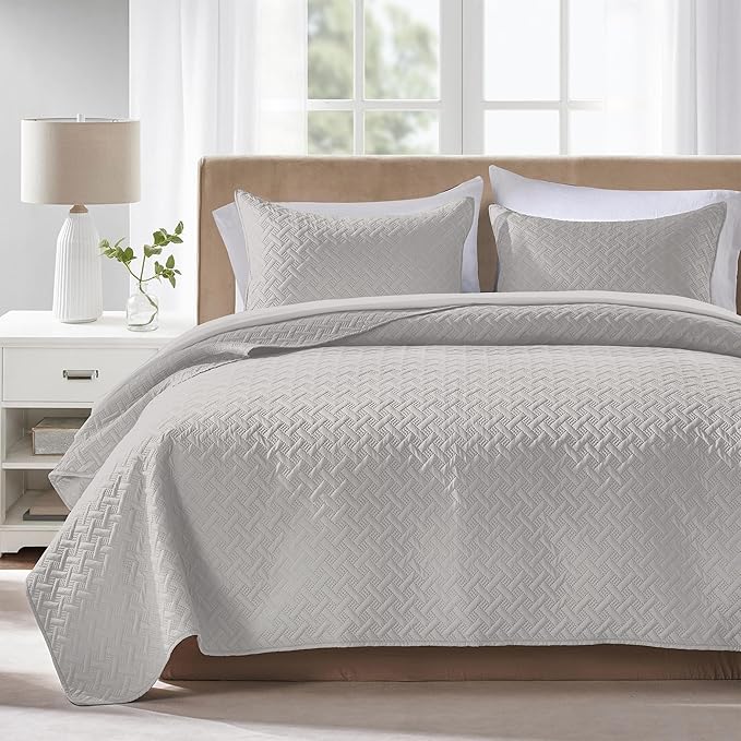 FLYMME Light Grey Twin Quilt Bedding Set Thin Lightweight Bedspreads, Soft by FLYMME
