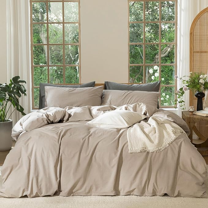 MooMee Bedding Duvet Cover Set 100% Washed Cotton Linen Like Textured by MOOMEE