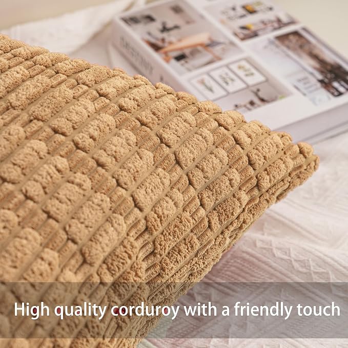 Aegero Pack of 2 Corduroy Decorative Throw Pillow Covers 12x20 Inch Soft - Image 2