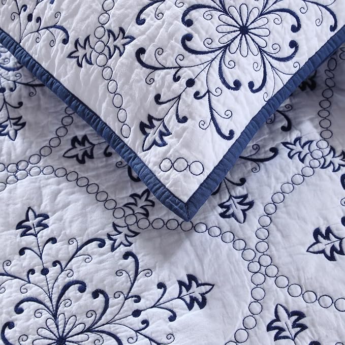 ROOMLIFE Quilt Set Full Size 3D Floral Embroidery Pattern 3-Piece Cotton - Image 8