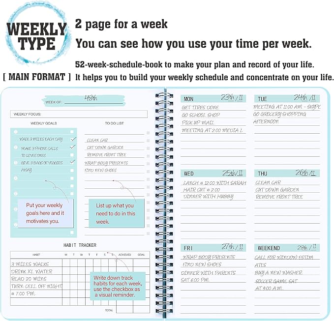 Undated Weekly Planner- Weekly Goals Notebook, A5 To Do List Planner, Habit - Image 2