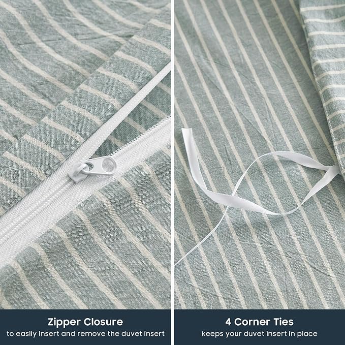 Wake In Cloud - Striped Cotton Duvet Cover Set, 100% Washed Cotton Textured - Image 7
