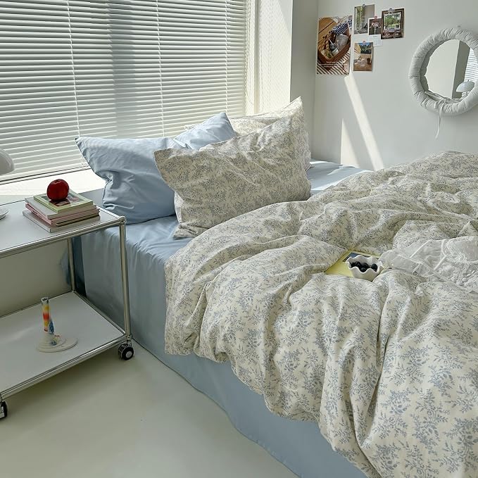 mixinni Blue Floral Duvet Cover Queen Size - Image 8