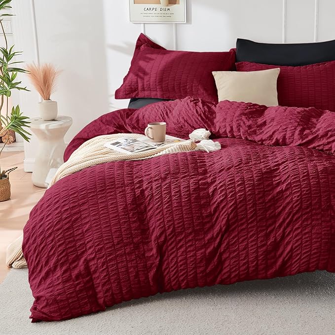 HYMOKEGE Red & Black King Size Comforter Set Seersucker 7 Pieces, All Season - Image 2