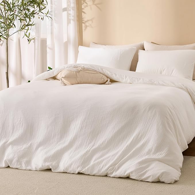 Off White Twin Duvet Cover, 100% Sandwashed Cotton Soft Twin Size Duvet Cover - Image 2
