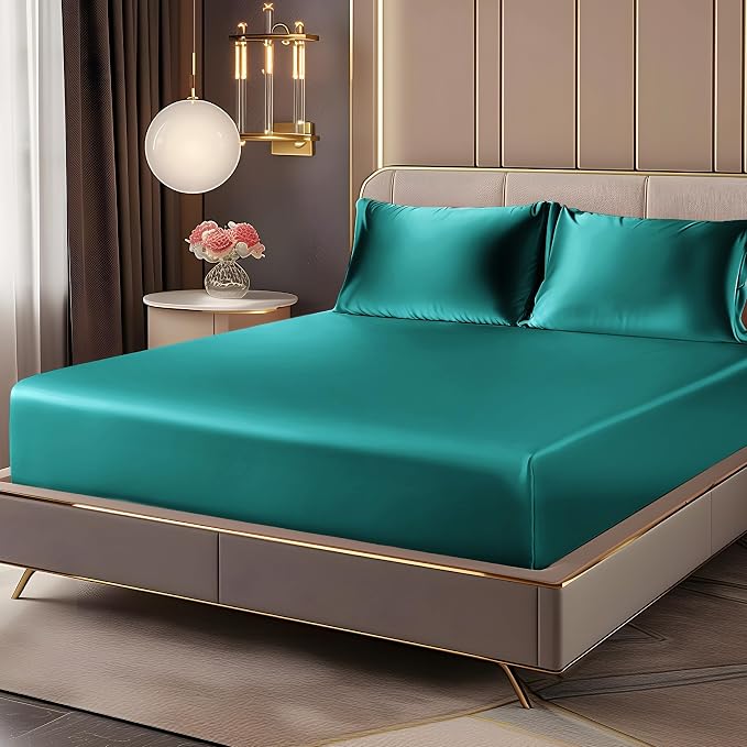 BEDELITE Satin Fitted Sheet and Pillowcases Set, Luxury Soft Similar to Silk by BEDELITE