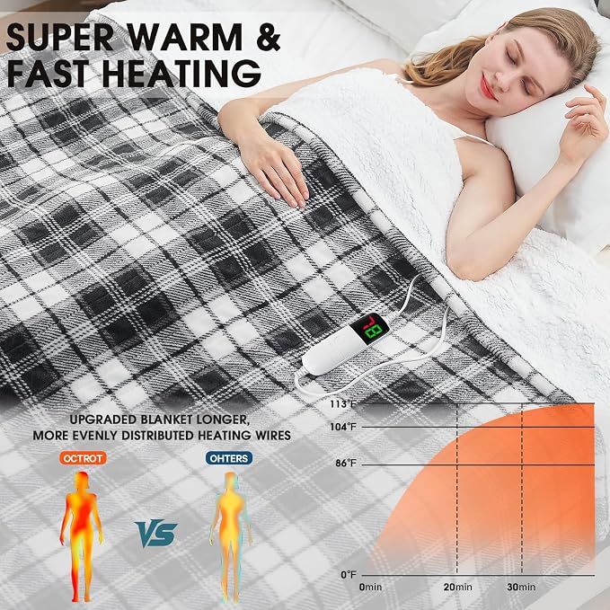 Black Heated Blanket Electric Twin Size, 62X84 Heating Blanket - Image 2