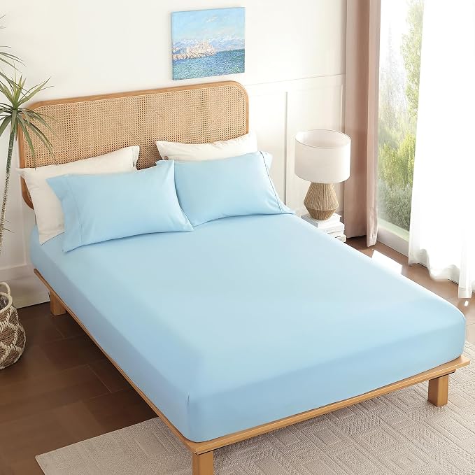 Full Sheet Set 4 Piece, Wrinkle Free, Oeko-Tex Certified Bedsheets，Sky Blue - Image 7