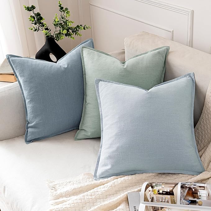 MIULEE Decorative Linen Pillow Covers 20x20 Inch Aqua Green ​Boho Farmhouse​ - Image 4