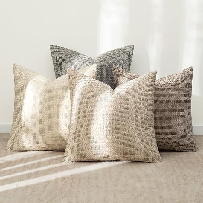 MIULEE Pack of 4 Couch Throw Pillow Covers 16x16 Inch Neutral Beige/Brown Soft - Image 3