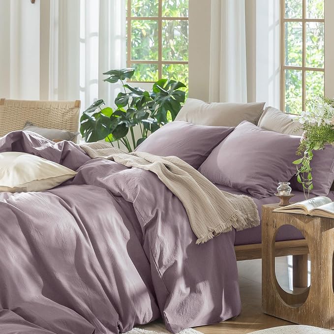 MooMee Bedding Duvet Cover Set 100% Washed Cotton Linen Like Textured - Image 6