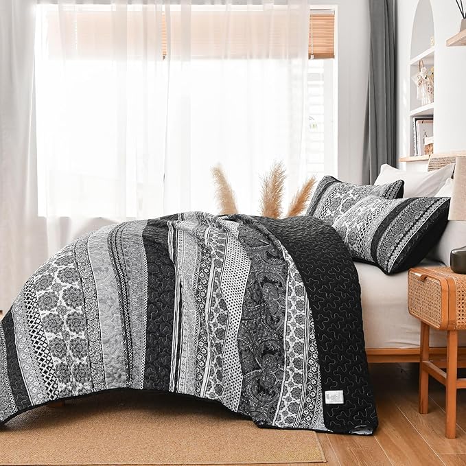 WONGS BEDDING Boho Quilt Set Queen Size, Lightweight Bedspread Coverlet Bedding - Image 4