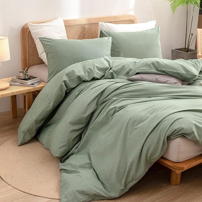 BESTOUCH Duvet Cover Set 100% Washed Cotton Linen Feel Super Soft Comfortable - Image 5