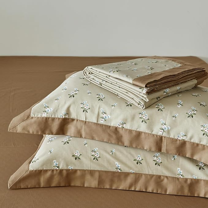 SUSYBAO Decorative Floral Duvet Cover King 100% Cotton 3 Pcs Set 1 Khaki White - Image 7