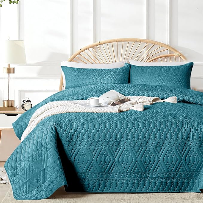 akkialla Twin Quilt Set, Teal Lightweight Microfiber Bedspread Coverlet by akkialla