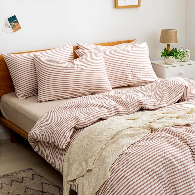 JELLYMONI 100% Natural Cotton 2pcs Striped Duvet Cover Sets, - Image 3
