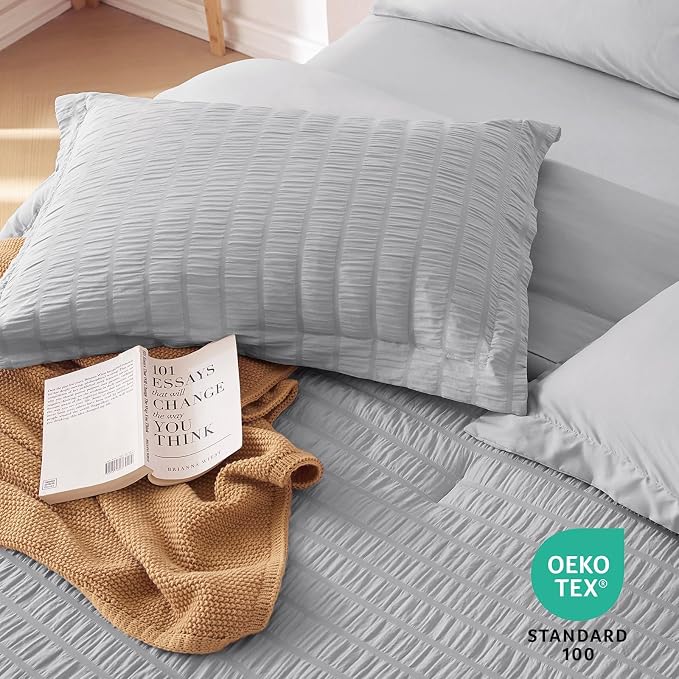 MUXHOMO 7 Pieces King Comforter Set, Seersucker Bed in a Bag King Size - Image 9