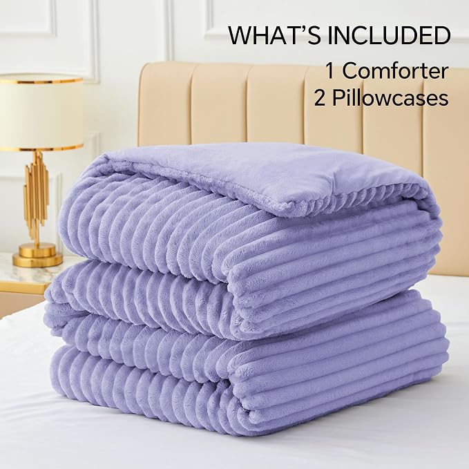 BEDELITE Fleece King Comforter Set -Super Soft & Warm Fluffy Lavender Bedding - Image 6