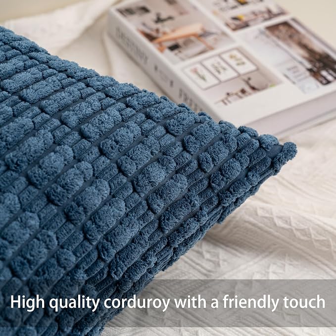 Aegero Pack of 2 Corduroy Decorative Throw Pillow Covers 12x20 Inch Soft - Image 2