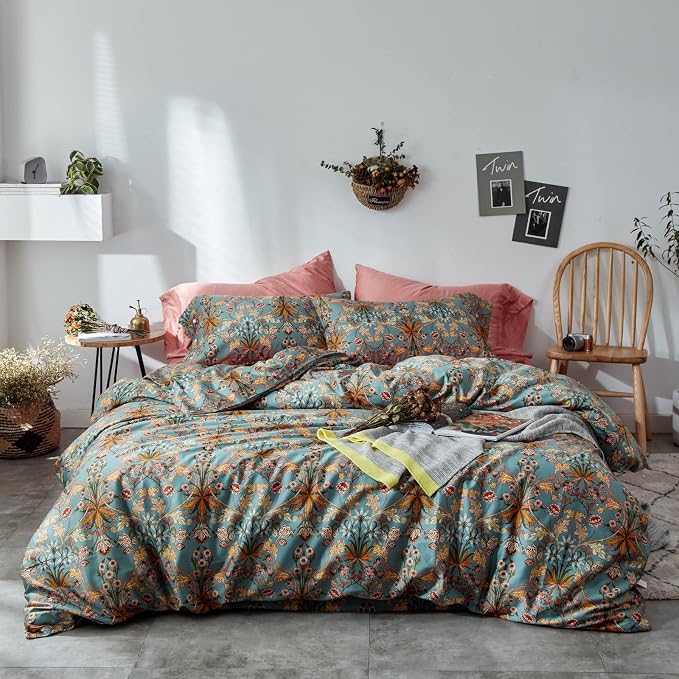 mixinni 3 Pieces Flower Duvet Cover Set 100% Natural Cotton Full Size Bedding by mixinni