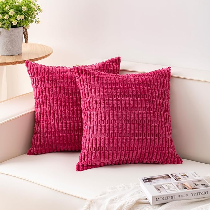 Aegero Pack of 2 Corduroy Decorative Throw Pillow Covers 16x16 Inch Soft by Unknown