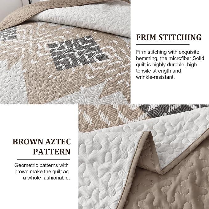 Dintszyayue Brown Boho Quilt Set Queen, 3 Pieces Aztec Texture Quilt - Image 4