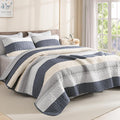 Litanika Quilt Queen Size Blue and Yellow, Stripe Patchwork Summer Bedspread by Litanika