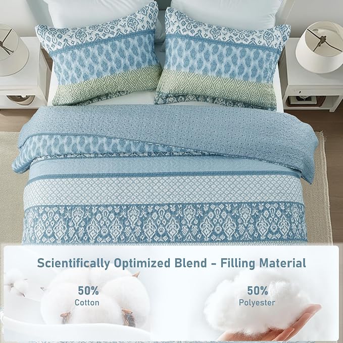 GOONE Queen Quilt Set 90"x90", Lightweight Washed Coverlet, Reversible Spring & - Image 2
