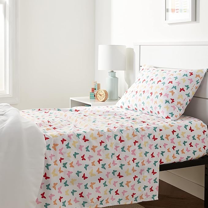 Amazon Basics Kid's Soft Easy-Wash Microfiber 3-Piece Sheet Set, Butterfly by AmazonBasics