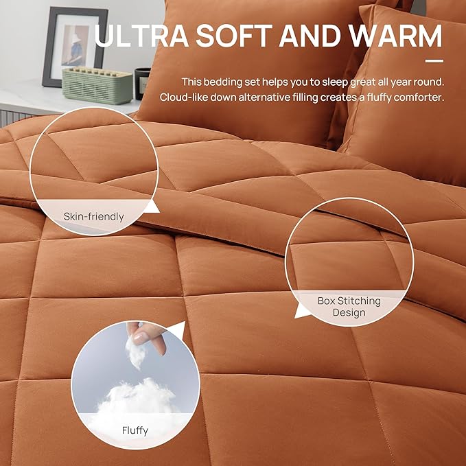 Love's cabin Full Comforter Set Terracotta, 7 Pieces Full Bed in a Bag - Image 5