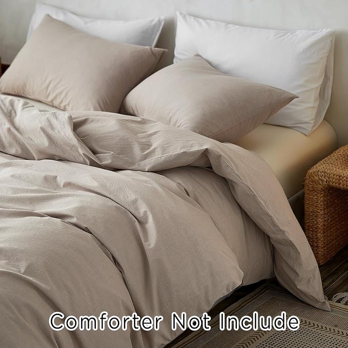 TOCOMOA Duvet Cover Set 100% Washed Cotton Linen Feel Soft Comfy Breathable 3 - Image 7