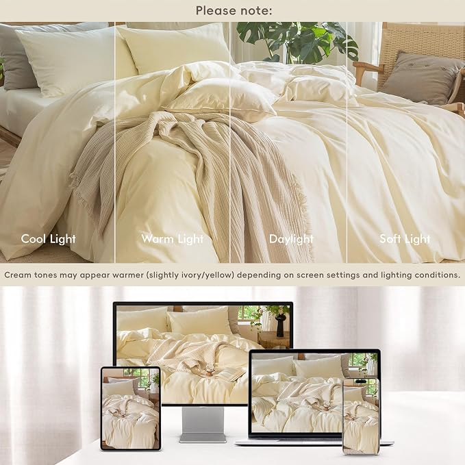 MooMee Bedding Duvet Cover Set 100% Washed Cotton Linen Like Textured - Image 6