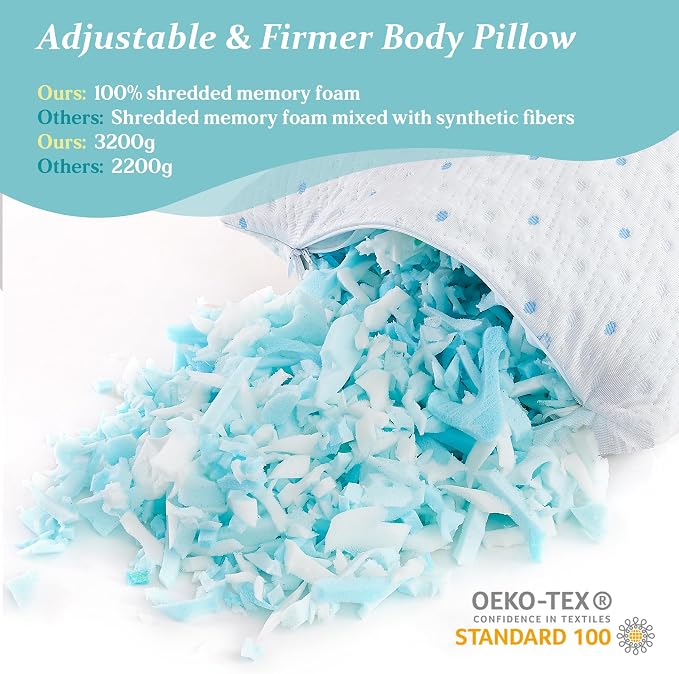 Dreamood Cooling Body Pillow Firmer 3200g 100% Shredded Memory Foam Body Pillows - Image 3