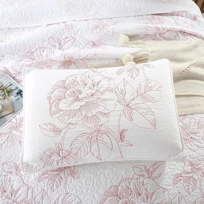 ROOMLIFE Quilt Set Full Size 3D Floral Embroidery Pattern 3-Piece Cotton - Image 5