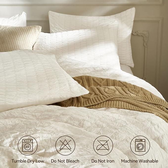 JELLYMONI White Duvet Cover Queen Size, Soft Breathable Seersucker Duvet Cover - Image 4