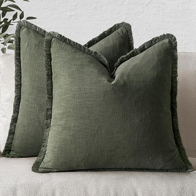 MIULEE Decorative Throw Pillow Covers Neutral Fringe Throw Pillows Set of 2 by MIULEE