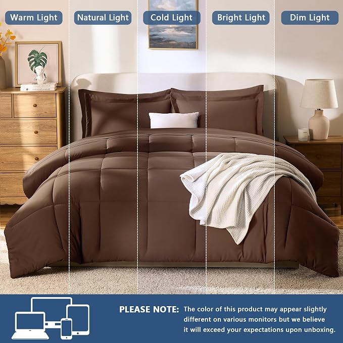 CozyLux Oversized King Comforter Sets Brown, 7 Pieces Bed in a Bag, 120x98 Box - Image 7