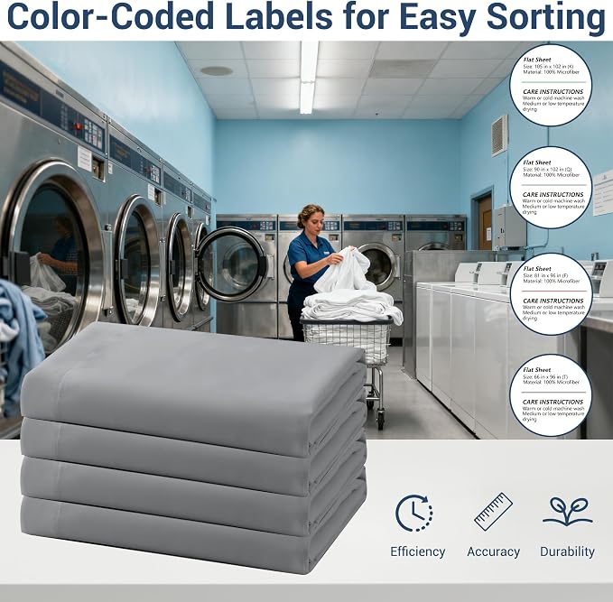 Bulk King Flat Sheets Only, 6 Pack Quick Sort Top Bed Sheet, Color-Coded Label - Image 4