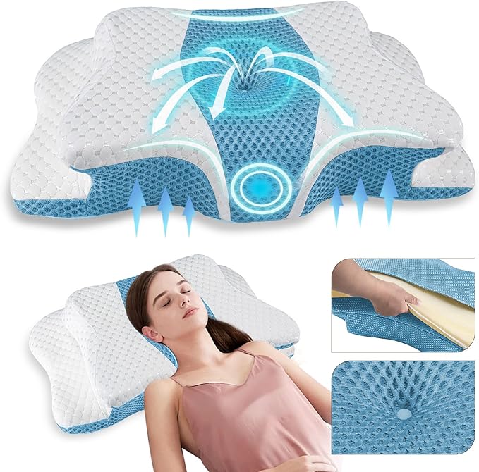 Pain Relief Cervical Pillow for Neck Support, Adjustable Ergonomic Pillow Cozy by QIUBABYO