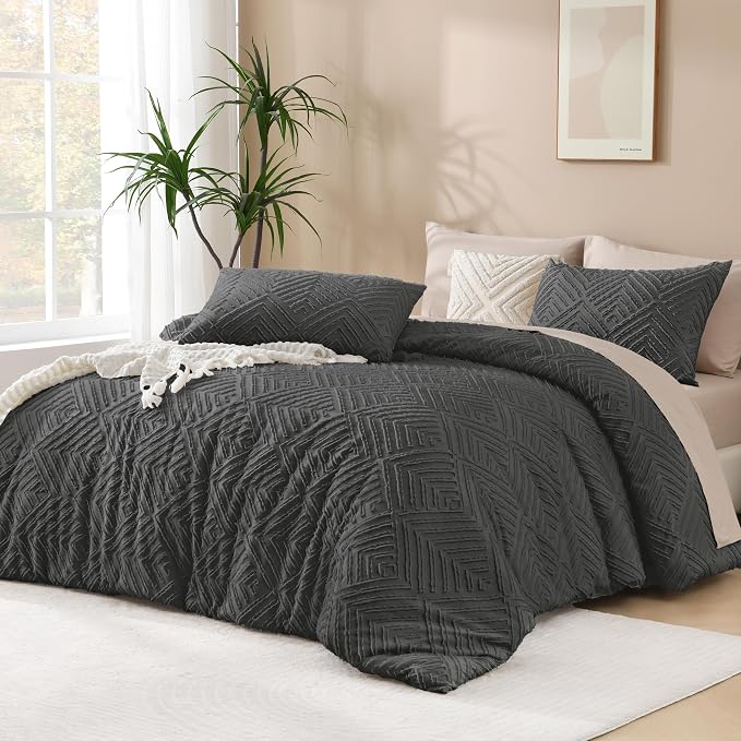 Andency Dark Grey California King Comforter Set, 3 Pieces Gray Boho Bedding Set by Andency