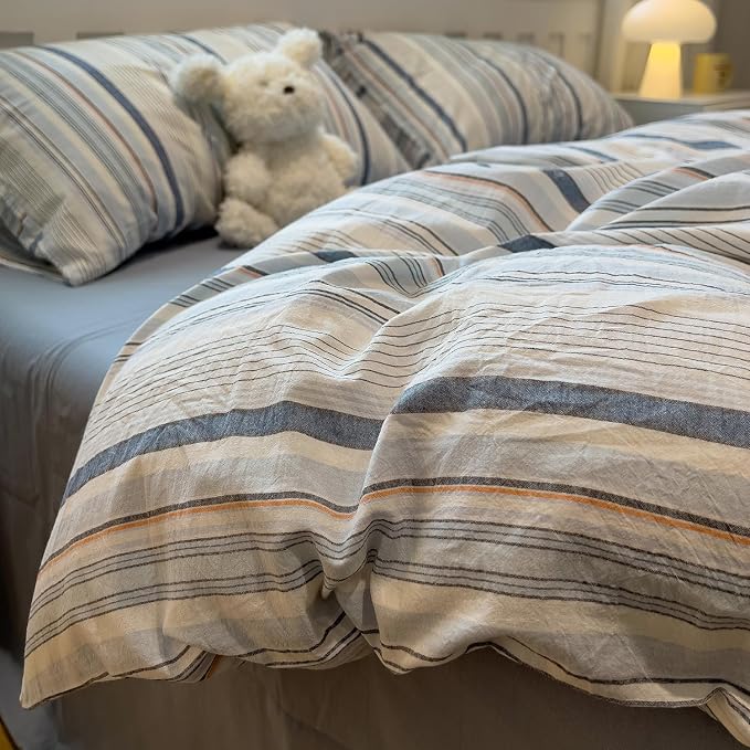 mixinni Vintage Blue and White Striped Duvet Cover Set Twin XL - Image 5