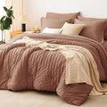 CozyLux Queen Comforter Set Mocha Mousse Seersucker 7 Pieces Bed in a Bag Queen by CozyLux