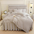 mixinni Tan Gingham Ruffle Duvet Cover Queen Size 3 Pieces – 100% Washed Cotton by mixinni