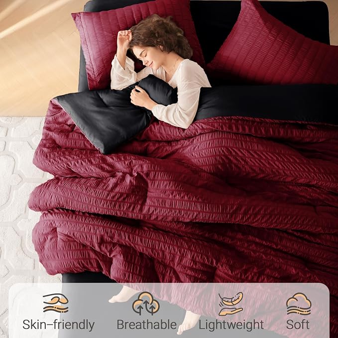 MUXHOMO 5 Pieces Twin Comforter Set, Seersucker Bed in a Bag Twin Size - Image 2