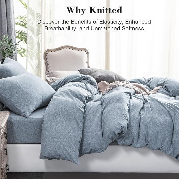 PURE ERA Jersey Knit Duvet Cover Set 100% T-Shirt Cotton Super Soft Comfy 3pc - Image 2