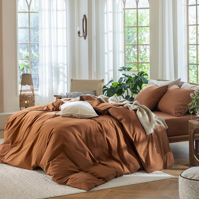 MooMee Bedding Duvet Cover Set 100% Washed Cotton Linen Like Textured - Image 3